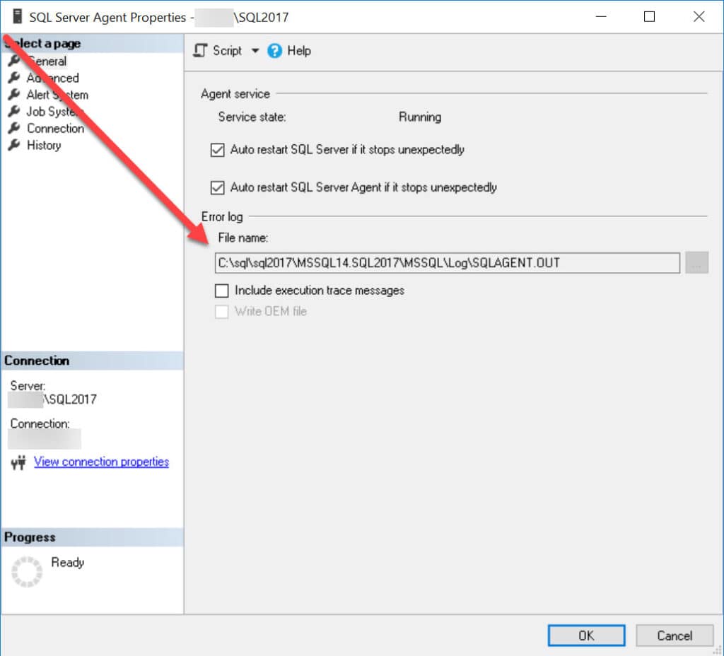 Figure 8 - SQL Server Agent error log check path