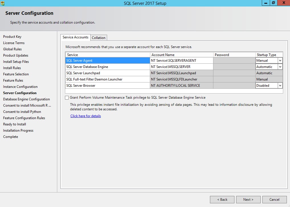 Service account configurations