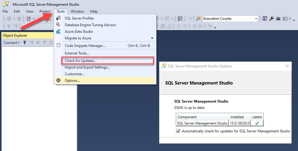 Figure 1 - Check updates on SSMS