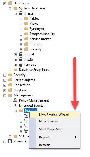Figure 3 - Creating a new extended event session wizard