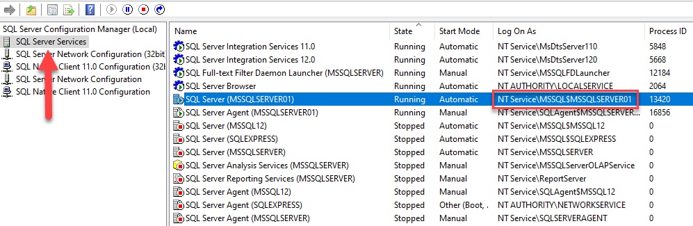 Figure 1 - SQL Server configuration manager - service