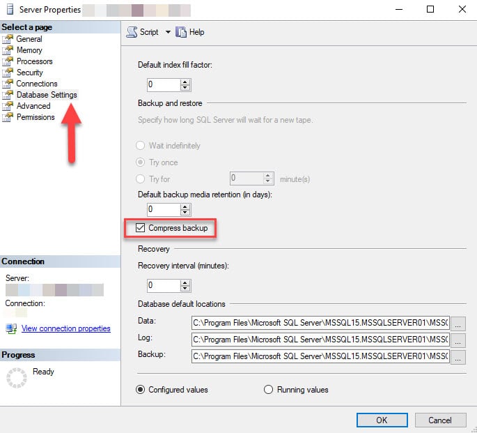 Figure 1 - Database backup compression option